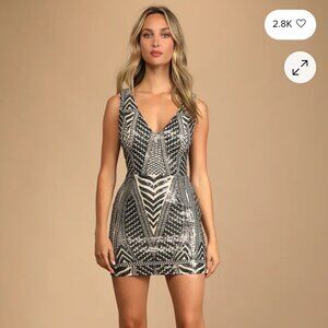 Lulu's Party Like Me Black and light nude sequin bodycon midi dress